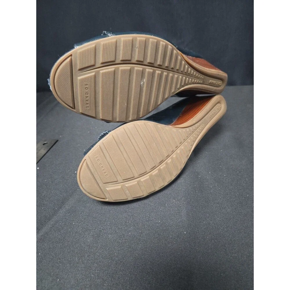 Cole Haan Tali Peep Toe Wedge Navy Patent Leather Bow Quilted Grand OS Size 7.5